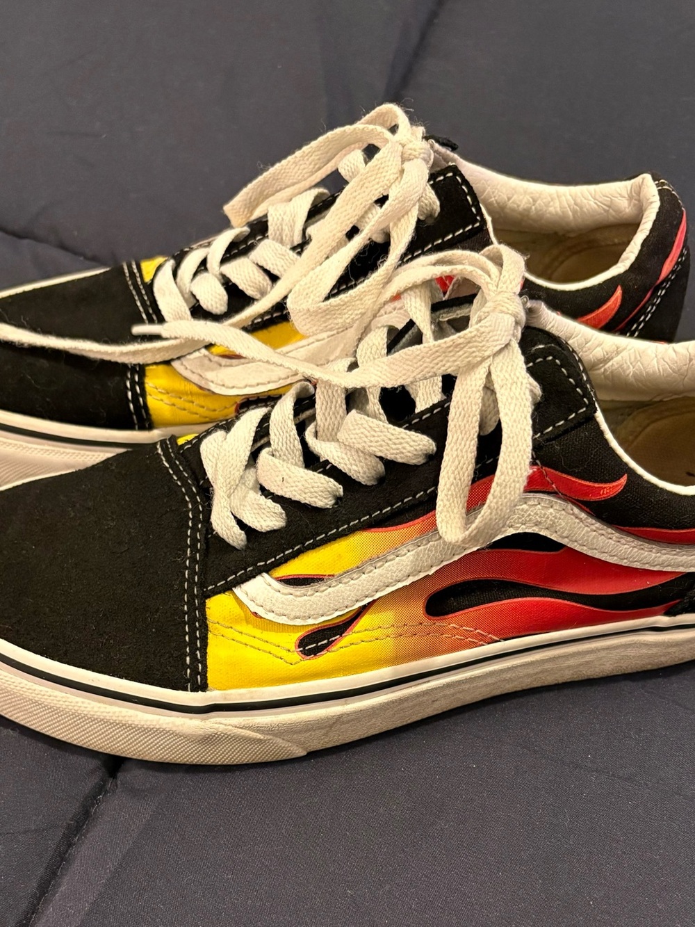 Vans Old Skool Men’s Low Top Sneakers with Flame Graphic - Black/Yellow/Red